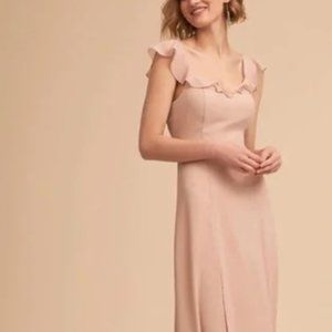 BHLDN Anthropologie Diana Tie Back Ruffle Sleeve MIDI Gown Blush Pink XS